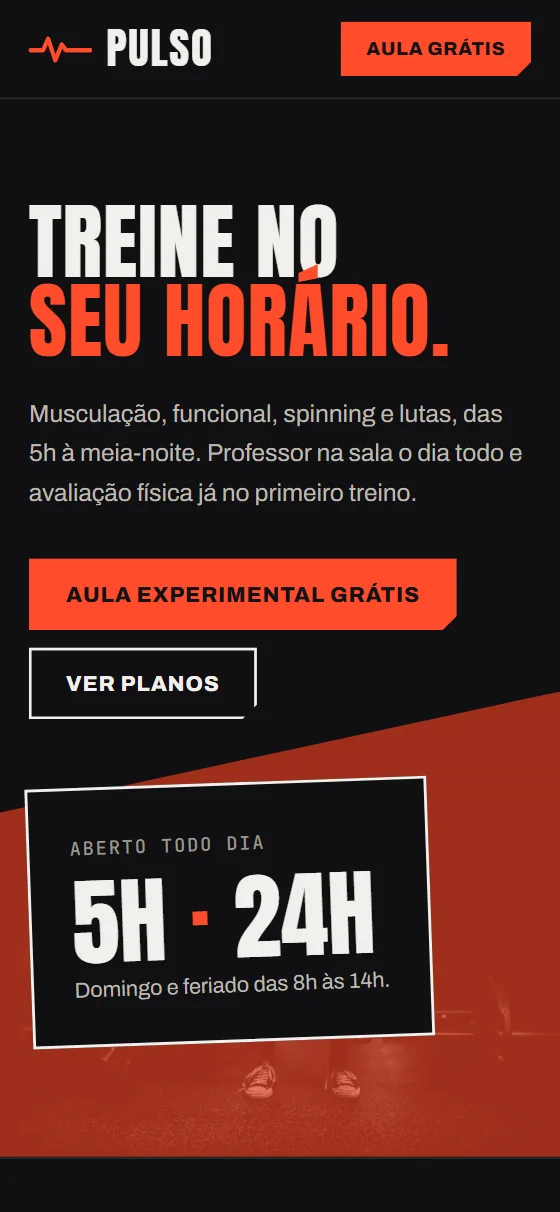 Site da Pulso Academia no celular
